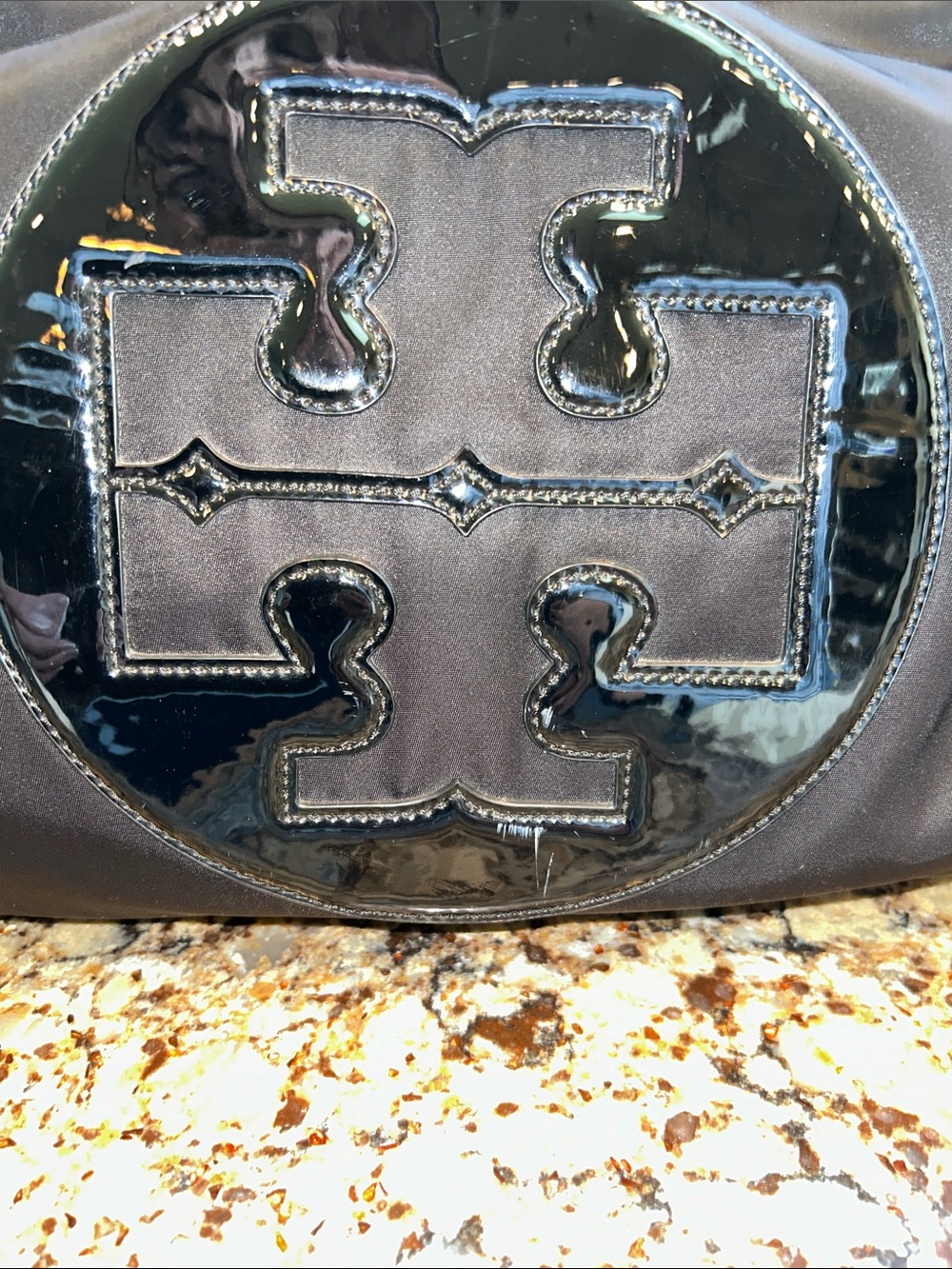Tory Burch Black Nylon Tote with Patent Logo Detail - Picture 2 of 16